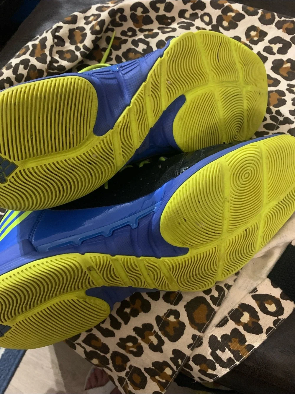 Black and Blue High-Top Athletic Shoes with Neon Yellow Laces